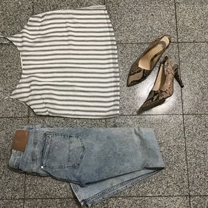 Skinny  denim jeans , spaghetti blouse , vince camuto sling back sandals